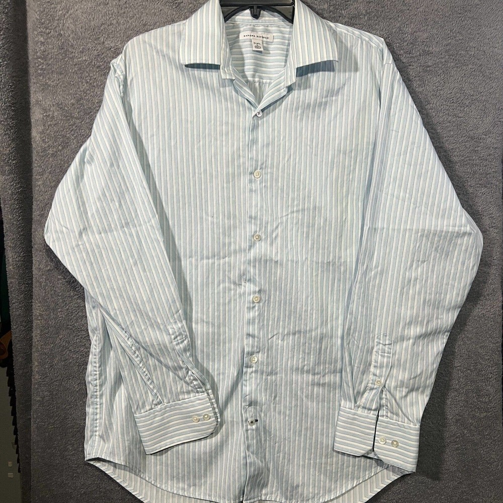 Banana Republic shirt mens size large button down long sleeve striped blue